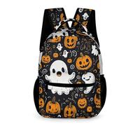 WECECE Sac à Dos Thème Halloween Thème Halloween Primaire CP-CE2 pour Garçons Filles Sac d'École Fantôme 12 Ans Bookbag Poche Avant Poches Latérales Randonnée Loisirs
