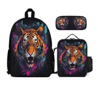 WECECE Sac à Dos Tigre Primaire pour Garçons Filles, Ensemble Cartable Tigre Animal 3 Pièces avec Sacs Repas et Trousse, Sac Ecole Élèves CP CE1 CE2 CM1 CM2 6 à 12 Ans