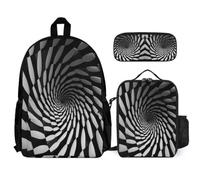 WECECE Sac à Dos Tourbillons Primaire Enfant avec Sac Lunch et Trousse Crayons, Cartable Vertige Visuel Garçon CP à CM2 Voyage