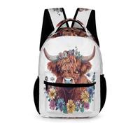 WECECE Sac À Dos Vache des Highlands Garçon CM2/CM1/CP, Cartable Animal Taureau Print Enfant 6-11 Ans Mignon Léger Sac A Dos Pour A4 Dossiers Primaire Préscolaire 5ème