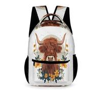 WECECE Sac À Dos Vache des Highlands Garcon, Léger Cartable Animal Taureau Print Filles Enfant CM1/4ème Primaire 10 Ans Mignon Sac À Dos Fille Garçon Pour A4 Dossier Voyage