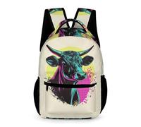 WECECE Sac à Dos Vache Fille Garçon 6-9 Ans Cartable Bovin CP-CM1 pour Élèves Sac d'École Pratique 43x32x15 cm École Primaire Cadeau d'Anniversaire Livres Cahiers