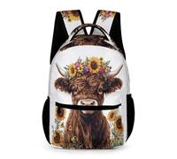 WECECE Sac à Dos Vache Highland Motif Garçon Fille 7 Ans Cartable Bovin CE1 Élèves Sac d'École Imperméable Backpack 43x32x15 cm Voyage Loisirs Livres Cahiers