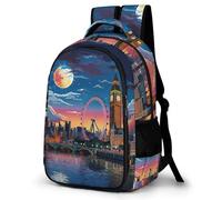 WECECE Sac Collège Paysage Urbain Londres CE1 CE2 Fille Garçon Cartable Big Ben Londres 10-15 Ans Sac à Dos Léger Imperméable pour École Usage Quotidien, School Bag Rentrée Scolaire et Cadeau