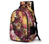 WECECE Sac d'École Abeille Fleurs CE2 CM1 CM2 Garçon Fille Cartable Insecte Thème 9 Ans Sac à Dos Léger Imperméable pour Cours Randonnée Sorties, Daypack Cours Voyage et Loisirs