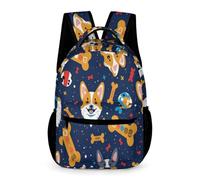WECECE Sac d'École Adorable Corgi Chiot CM1 pour Garçons Sac Scolaire Motif Chien Filles 8 Ans Bookbag Poche Avant Pratique Fournitures Gourde Cadeau d'Anniversaire École