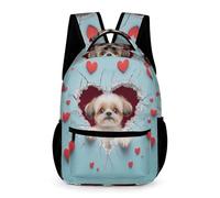 WECECE Sac d'École Adorable Shih Tzu Garçons CP-CE2 Cartable Chien Amour Cœur Filles 7-13 Ans School Bag Poche Avant Pratique Livres Cahiers Gourde Cours Voyage Quotidien