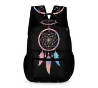 WECECE Sac d'École Attrape-rêves Enfants Garçons 11 Ans Sac Scolaire Coloré Feathers Filles CM1 Bookbag Grand pour Livres Poche Avant Poches Latérales École Voyage Loisirs