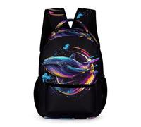 WECECE Sac d'École Baleine Primaire Garçons et Filles Sac Scolaire Vie Marine CE2-CM1 13 Ans Cartable Scolaire Bretelles Réglables Livres Gourde Parapluie Cadeau d'Anniversaire École