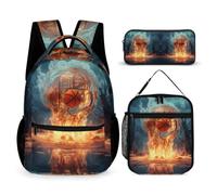 WECECE Sac d'École Basket Ice and Fire Primaire avec Sac Repas et Trousse Crayons, Cartable Basket-Ball Garçon Fille Léger pour Usage Quotidien