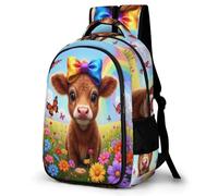 WECECE Sac d'École Bovin Highland CE2 CM1 pour Filles et Garçons Sac Motif Animal 8-12 Ans Grand Format Léger Durable pour Cadeau du Nouvel An École Voyage et Loisirs Usage Quotidien