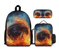 WECECE Sac d'École Ice And Fire Basketball Primaire avec Sac Repas et Trousse Crayons, Cartable Basketball Garçon Fille Léger pour Usage Quotidien