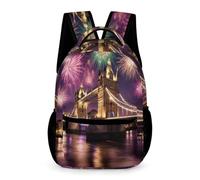 WECECE Sac d'École Londres Tour Pont Filles 9-13 Ans Cartable Feux d’Artifice Garçons CP-CE1 Backpack Grand pour Livres Cahiers Bouteille Parapluie Rentrée Scolaire Voyage