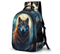 WECECE Sac d'École Loups Lune CE2 CM1 Fille Garçon Sac à Dos Loup Pleine Lune 8-13 Ans Cartable Léger Grand Format pour École Voyage Loisirs, Backpack Rentrée Scolaire et Cadeau