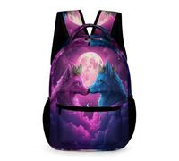 WECECE Sac d'École Loups Lune pour Garçons 6-12 Ans Sac à Dos Loup Lune Filles Primaire CE2-CM1 Cartable Scolaire Bretelles Réglables Livres Gourde Parapluie École Voyage Loisirs