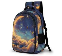 WECECE Sac d'École Lune Élèves Collège Garçon Fille Cartable Étoilé Ciel Nuages 12-15 Ans Sac à Dos Durable Grand Format pour Cours Randonnée Sorties, School Backpack Cours Voyage