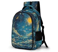 WECECE Sac d'École Lune Primaire CE2 CM1 Garçons et Filles Cartable Étoilé Ciel Nuages 8 Ans Grand Format Léger pour École Promenade Voyage Loisirs Usage Quotidien Rentrée Scolaire