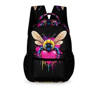 WECECE Sac d'École Motif Abeille Élèves Garçon 7-13 Ans Sac à Dos Forme de Cœur Fille CE1 Cartable Scolaire Durable Usage Quotidien Livres Petits Objets École Voyage Loisirs