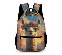 WECECE Sac d'École Motif Alpaga Garçons CM1-CM2 Sac Scolaire Motif Animal Lama Filles 9 Ans Bookbag Grand pour Livres Poche Avant Poches Latérales Rentrée Scolaire Voyage