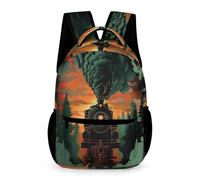 WECECE Sac d'École Motif Chemin de Fer Train Élèves Garçon CM1 Sac à Dos Thème Dessin Animé Fille 10 Ans Backpack Livres Gourde Parapluie Promenade Sorties École