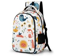WECECE Sac d'École Motif Oiseaux Renard Primaire pour Filles et Garçons Sac Soleil Fleurs 10 Ans Imperméable Durable pour École Cadeau de Rentrée Voyage et Loisirs Usage Quotidien