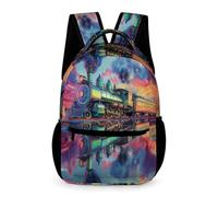 WECECE Sac d'École Motif Train CE2-CM1 Filles Sac Scolaire Coloré Chemin de Fer Garçons 9 Ans Daypack Léger Durable Cahiers Bouteille Parapluie Cadeau d'Anniversaire École