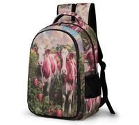 WECECE Sac d'École Motif Vache Fleur Filles 10 Ans Cartable Scolaire Imprimé Taureau Garçon Collège Sac Scolaire pour Élèves Imperméable Léger Cadeau d'Anniversaire École