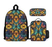 WECECE Sac d'École Papillon Primaire avec Sac Repas et Trousse Crayons, Cartable Coloré Garçon Fille Léger pour Usage Quotidien
