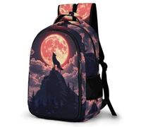 WECECE Sac d'École Pleine Lune Loups Primaire CE1 CE2 Fille Garçon Sac à Dos Lune Loup 8-13 Ans Cartable Léger Grand Format pour École Voyage Loisirs, Backpack Rentrée Scolaire et Cadeau