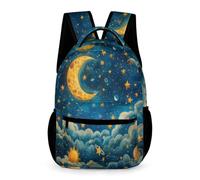 WECECE Sac d'École Soleil Étoilé CM1-CM2 Filles Sac à Dos Nuages Lune Garçons 6-12 Ans School Bag Léger avec Poches Latérales Livres Gourde Parapluie Rentrée Scolaire Voyage