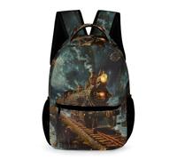 WECECE Sac d'École Train Enfants Garçons CP-CE1 Sac Scolaire Chemin de Fer Train Filles 12 Ans School Bag Léger avec Poches Latérales Affaires d'École Gourde Cadeau de Rentrée
