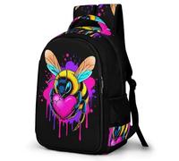WECECE Sac Scolaire Abeille Primaire Fille Garçon Cartable Cœur Forme 9-12 Ans Grand Format Léger Durable pour Cadeau du Nouvel An École Voyage et Loisirs Usage Quotidien