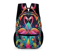 WECECE Sac Scolaire Art Rose Flamant Rose Garçons Filles CM1-CM2 Cartable Oiseau Feuilles 12 Ans School Bag Grand Livres Cahiers Bouteille Parapluie Cours Voyage Quotidien