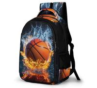 WECECE Sac Scolaire Basket-ball Primaire Fille Garçon Cartable Feu Basketball 9-12 Ans Grand Format Léger Durable pour Cadeau du Nouvel An École Voyage et Loisirs Usage Quotidien