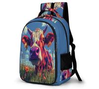WECECE Sac Scolaire Design Vache Fille 11-15 Ans Cartable, Scolaire Bovin Adolescents Collège Cartable pour Élèves Grand Durable Usage Quotidien Promenade Backpack