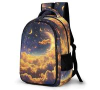 WECECE Sac Scolaire Étoilé Ciel Nuages Collège Fille Garçon Cartable Motif Lune 12 Ans Grand Format Durable pour Voyage Loisirs Promenade Sorties Usage Quotidien Rentrée Scolaire