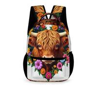 WECECE Sac Scolaire Highland Bovin Motif Enfants 13 Ans Sac à Dos Animal Vache 4e Élèves Cartable Léger Durable 43x32x15 cm pour Cours Voyage Usage École