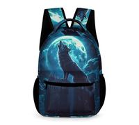 WECECE Sac Scolaire Howling Loup CM1-CM2 Garçons et Filles Cartable Motif Animal Loups 8 Ans Backpack Grand Livres Poche Avant Poches Latérales Cadeau d'Anniversaire École