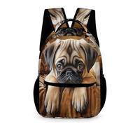 WECECE Sac Scolaire Mignon Carlin Chien Garçons 7 Ans Sac à Dos Animal Chiot CE1 Filles Cartable À la Mode 43x32x15 cm pour Usage Quotidien Livres Cahiers