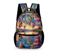 WECECE Sac Scolaire Montgolfière Filles Garçons 8 Ans Sac à Dos Coloré Paysage CE2 Ado Cartable Moderne 43x32x15 cm pour Rentrée des Classes Livres Cahiers