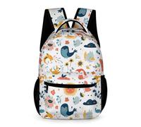 WECECE Sac Scolaire Oiseaux Renard Motif Filles 9 Ans Sac à Dos Soleil Fleurs CM1 Garçons Cartable Imperméable 43x32x15 cm pour Sorties Cours Usage École