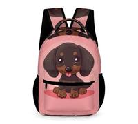 WECECE Sac Scolaire Teckel Chien Adolescents 8-12 Ans Sac à Dos Chiot Rose CE2-5e Élèves Cartable Pratique 43x32x15 cm pour Promenade Randonnée Livres Cahiers