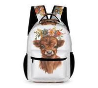 WECECE Vache des Highlands En 3D Sac À Dos Enfants, Léger Cartable Imprimé Animal Taureau Garçons Filles Collège Primaire Imperméable Sac A Dos Scolaire Pour Voyage Loisir
