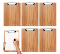 Weciau Porte Bloc A4, 5 Pièces Porte Bloc A4 avec Pince et Crochet Caché, Presse-Papiers en Bois, Clipboard pour Bureaux, Écoles et Restaurants