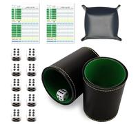 Weciau Set de Dés avec Gobelet en Cuir, Gobelets à déS avec 2 Gobelets en Cuir, 2 Plateaux à Dés, 10 DéS, 100 Feuilles de Jeu, Blocs de Jeu pour Famille