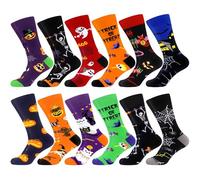 WeciBor Lot de 12 paires de chaussettes en coton colorées et amusantes pour homme, Rouge/noir/jaune/violet/vert/multicolore Halloween 12 m, 43-46