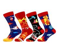 WeciBor Lot de 4 paires de chaussettes amusantes et colorées en coton pour homme avec motif fantaisie, Noir/rouge/multicolore pompier - 4 mois, 43-46