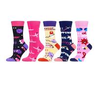 WeciBor Lot de 5 paires de chaussettes amusantes et colorées pour femme - Motif amusant - En coton - Multicolore, Rose/Violet/Bleu/Multicolore Cancer du sein - 5M, 39-42