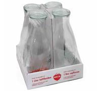 WECK 4T7-66 Bouteille de jus de fruits 1L, anneaux et pinces inclus, transparent (pack de 4)