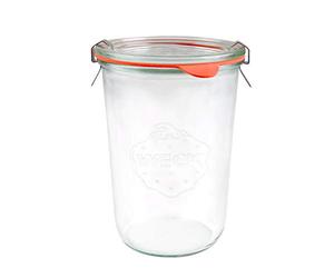 WECK 743 Bocaux Verre, Pot de rangement à bouche large avec couvercle en verre, joint et pinces pour levain, conservation, yaourt, kimchi, confiture. 850 ml